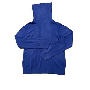 MNC Womens US 100% Sz M Cashmere Thin Sweater Royal Blue Turtleneck Cowl-neck